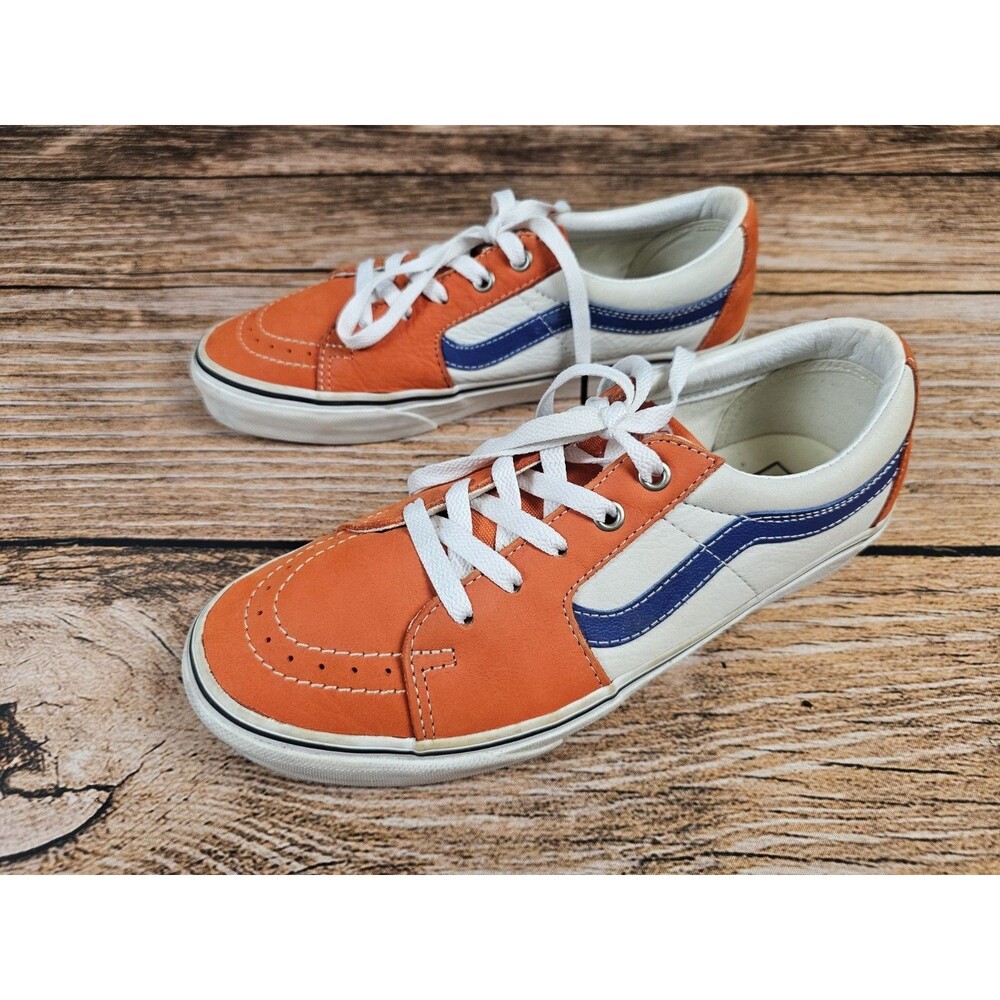 Vans Sk8-Low Leather Skate Shoes Orange/White/Blue Men's 8.5 Women’s 10